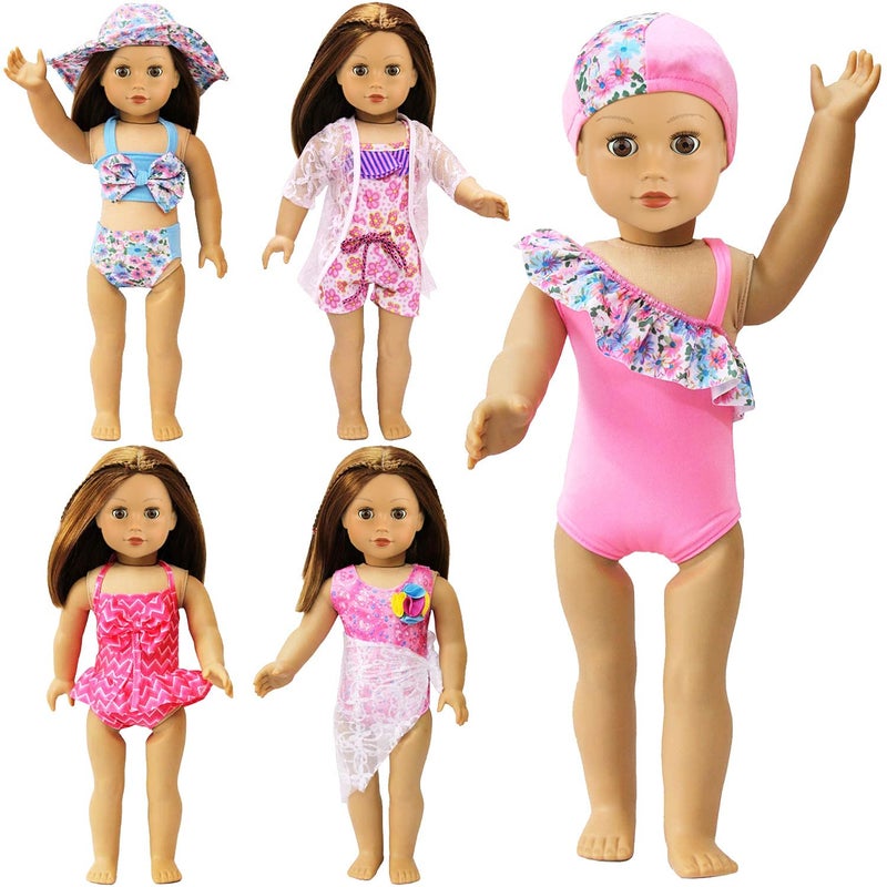 ZITA ELEMENT 5 Sets 18 inch Girl Doll Bikini Swimwear Swimsuits for 18 Inch Doll and Other 18 Inch Dolls Summer Bathing Clothes Outfits - Image 1